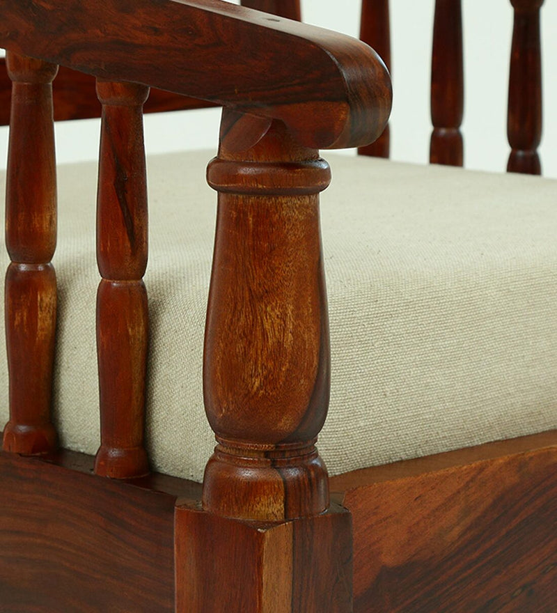 Deventi Wooden Single Seater Sofa for Living Room In Honey Oak Finish