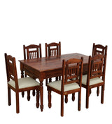 Deventi Traditional  Solid Wood 6 Seater Dining Table Set In Honey Oak Finish