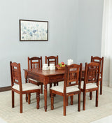 Deventi Traditional  Solid Wood 6 Seater Dining Table Set In Honey Oak Finish