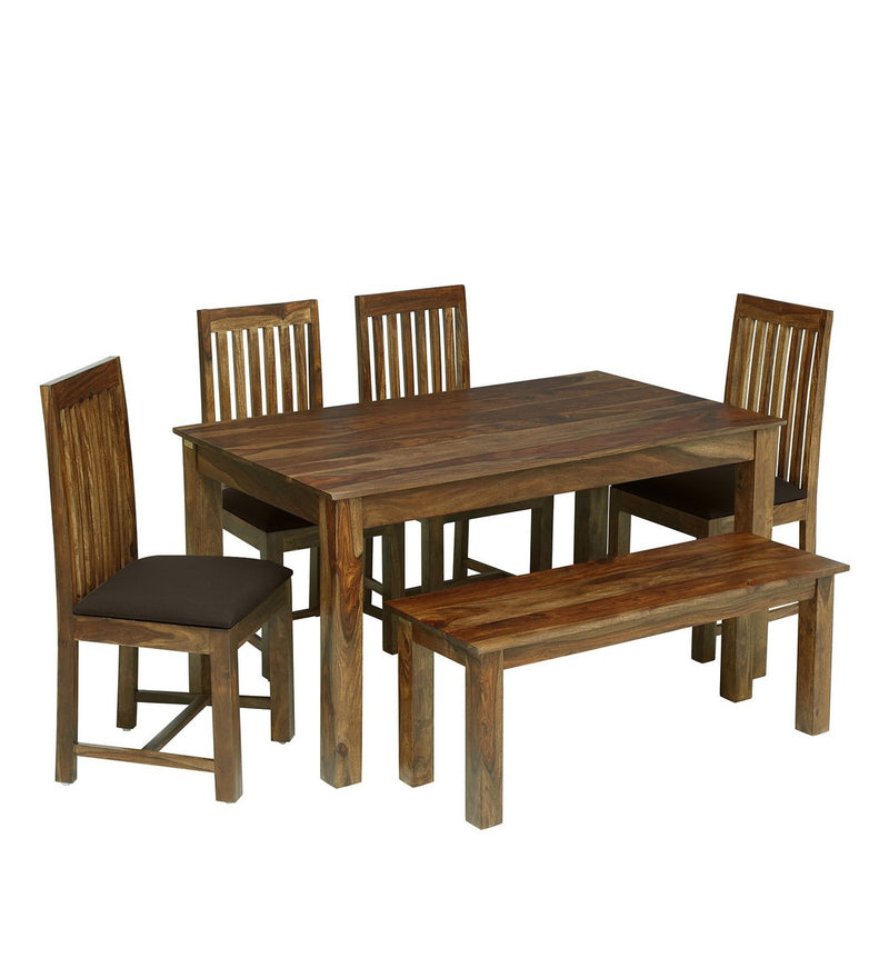 Peter Wooden 6 Seater Dining Set With Bench For Dining Room in Provincial Teak Finish