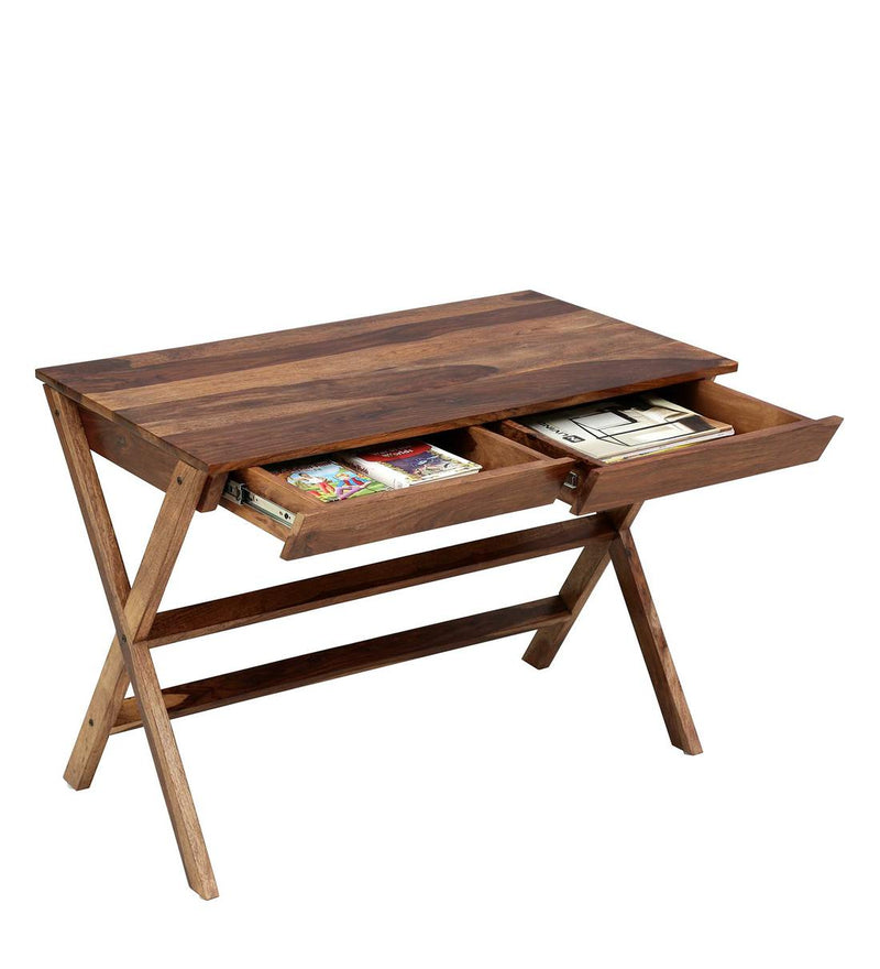 Mile Solid Wood Study Table in Teak Finish