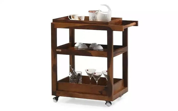 Lecino Wooden Bar Trolley For Dining Room In Provincial Teak Finish