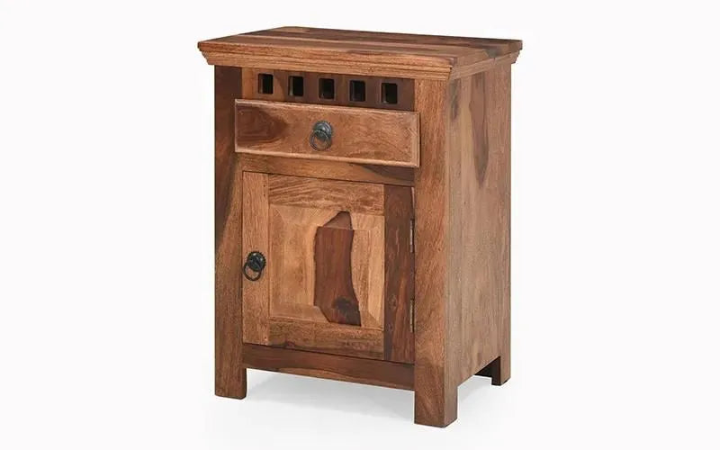 Kuber Solid Wood Bedside Table with Drawers For Bedroom in Provincial Teak Finish