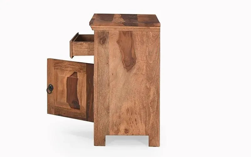 Kuber Solid Wood Bedside Table with Drawers For Bedroom in Provincial Teak Finish - Rajwada Furnish