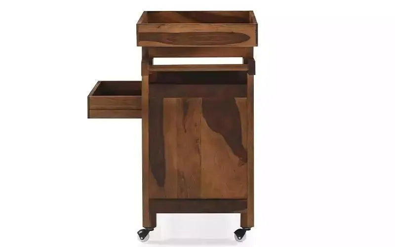 Solid wood bar trolley with shelves for drinks and bottle storage
