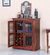 Saffron Solid Wood Bar Cabinet in Honey Oak Finish