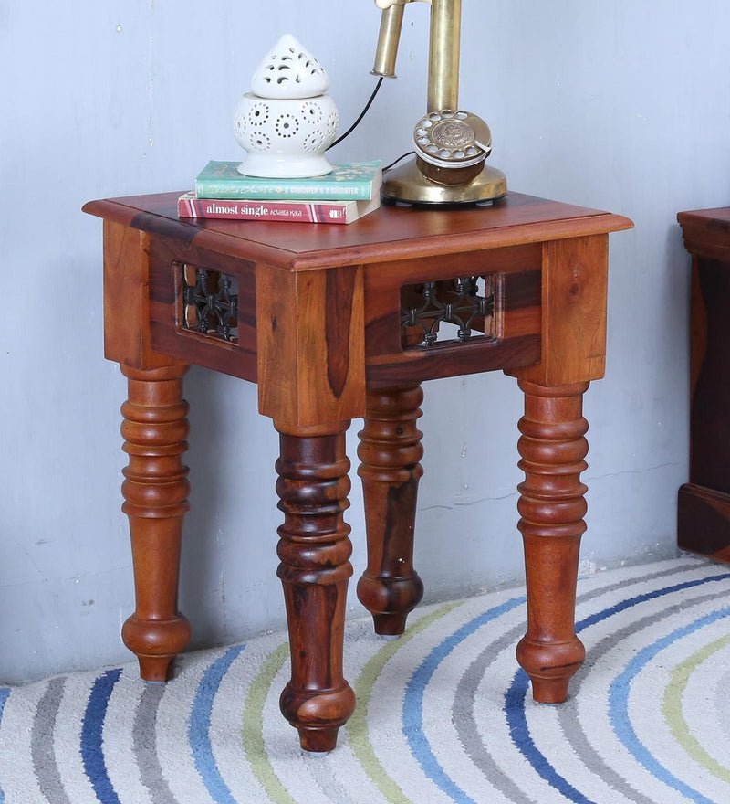 Saffron Solid Wood End Table For Home in Honey Oak Finish