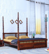 Saffron Wooden Poster Bed For Bedroom in Honey Oak Finish