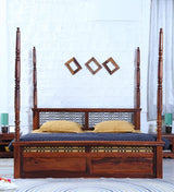Saffron Wooden Poster Bed For Bedroom in Honey Oak Finish