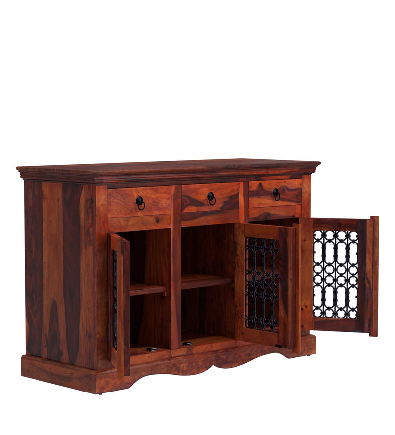 Saffron Solid Wood Sideboard Cabinet for Living Room in Honey Oak Finish