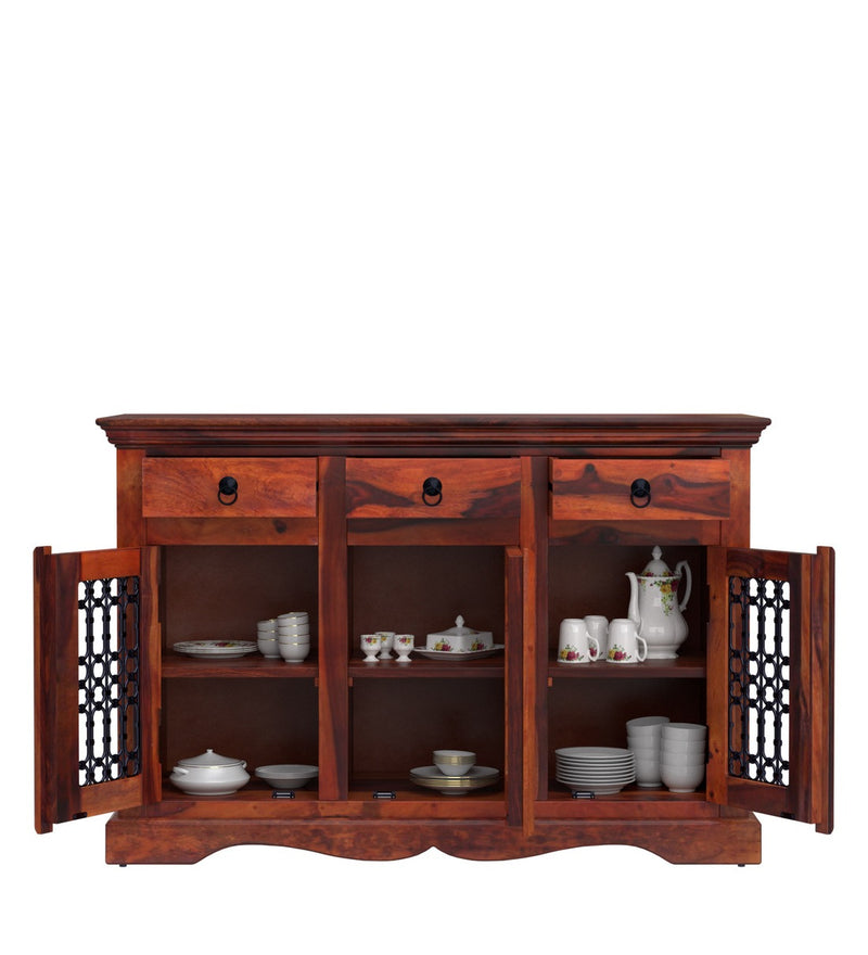 Saffron Solid Wood Sideboard Cabinet for Living Room in Honey Oak Finish