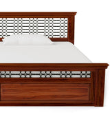 Saffron Sheesham Wooden Bed with Box Storage in Honey Oak Finish