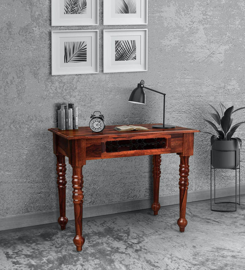 Saffron Solid Wood Study Table For Study & Office in Honey Oak Finish
