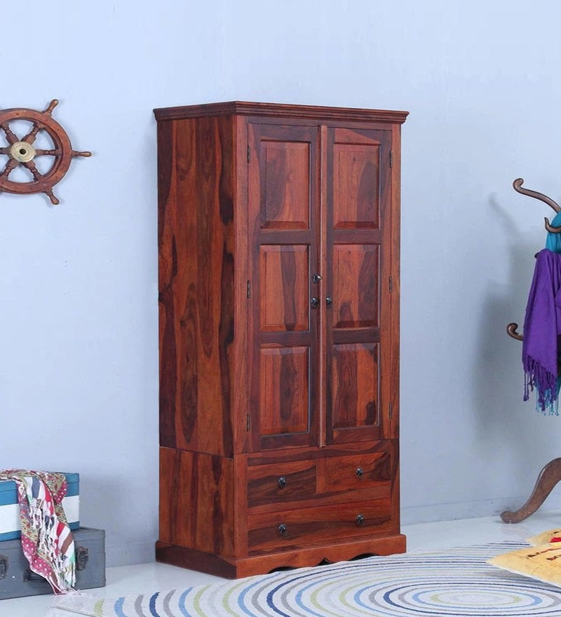 Saffron Solid Wood Wardrobe For Living Room in Honey Oak Finish