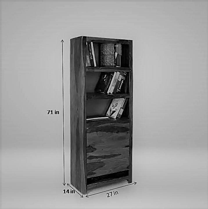 Teak wood bookshelf with built in desk modern small space furniture