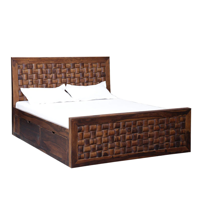 Niware Wooden Bed with  Storage in Provincial Teak Finish