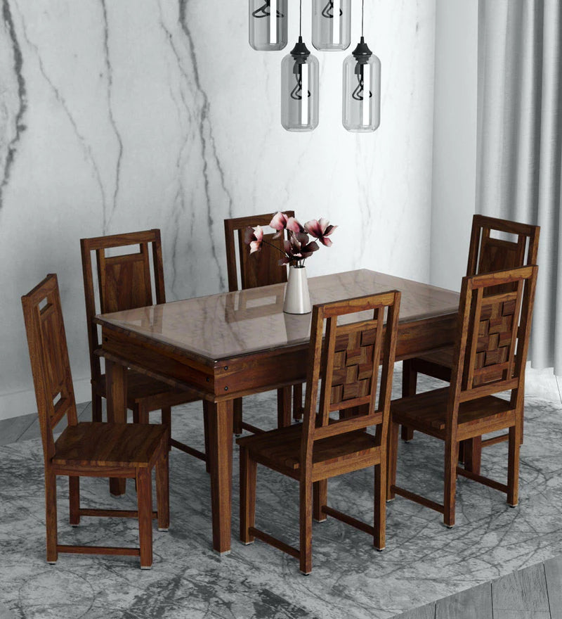 Niware 6 Seater Dining Table Set Wooden With Glass Top