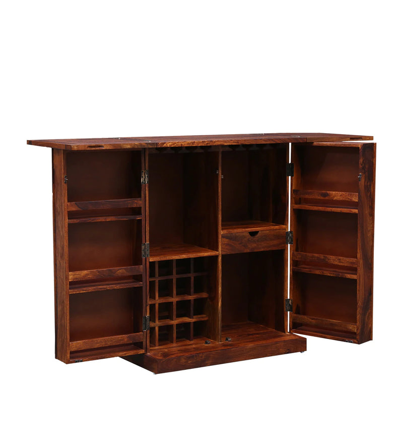Niware Wooden Bar Cabinet for Living Room Home in Honey Oak Finish