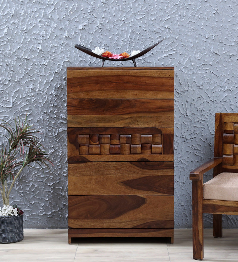 Niware Solid Wood Chest of Drawer in Provincial Teak Finish