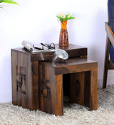 Niware Solid Sheesham Wood Nest of Table in Provincial Teak Finish