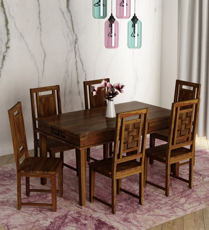 Niware Solid Wood 6 Seater Dining Set in Provincial Teak Finish