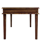 Niware Solid Wood 6 Seater Dining Table with Glass Top in Provincial Teak Finish